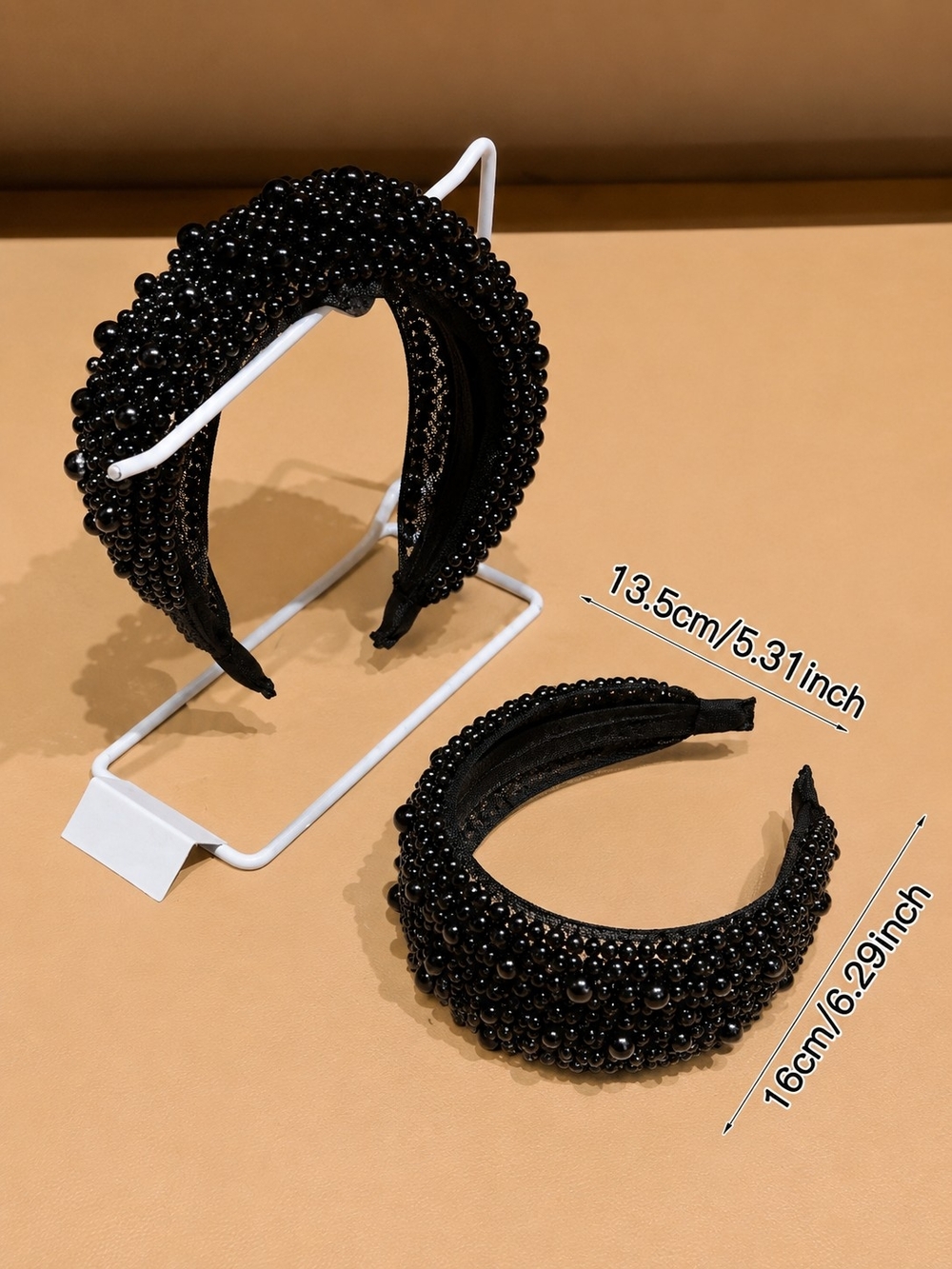 Black Beaded Statement Headband - Picture 3 of 4